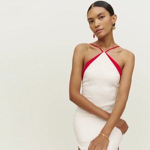 NWT Reformation Damaris Dress in Ivory/Cherry